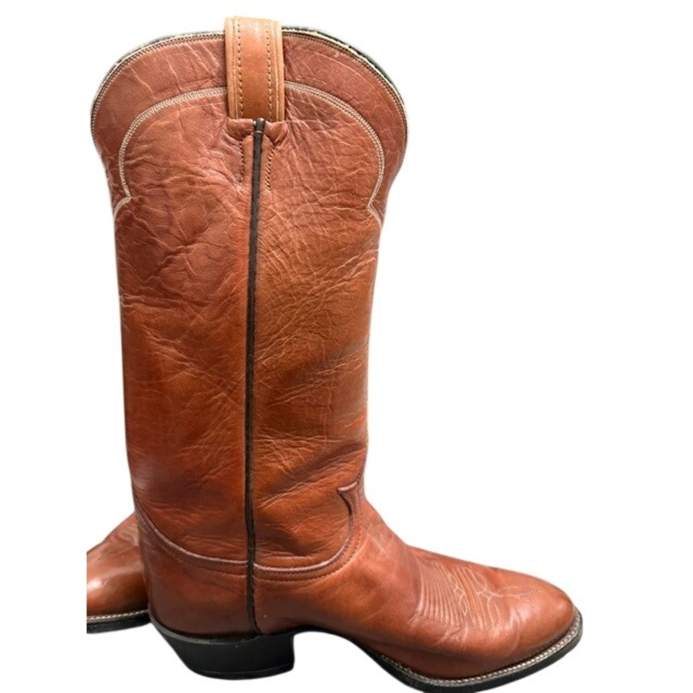 Vintage Tony Lama 5084 Men's Cognac Brown Leather Western Cowboy Boots Size 9D - Picture 12 of 16